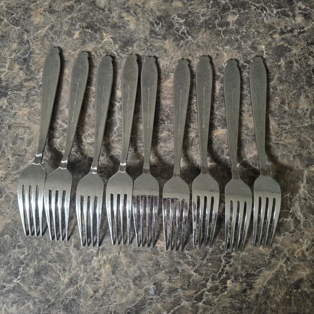 Hampton Silversmiths * CONCORDE Satin Stainless Dinner‎ Forks Lot Of 9